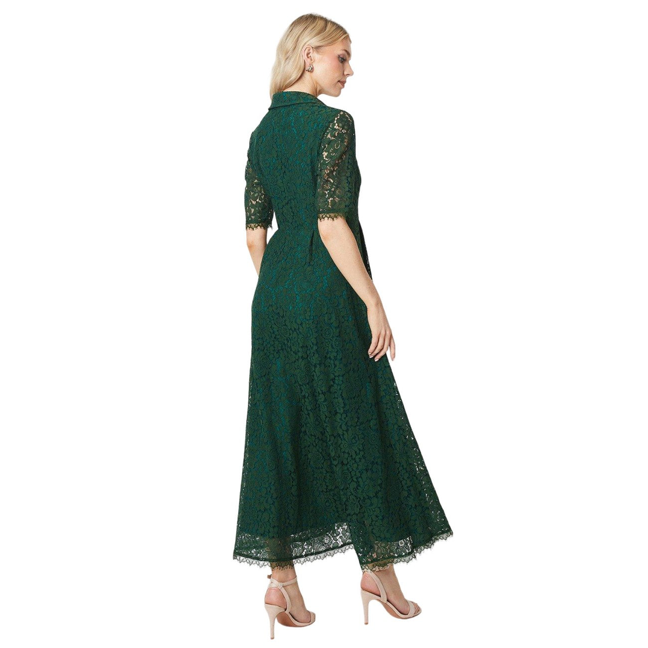 Green - Back - Principles Womens-Ladies Lace Midi Shirt Dress