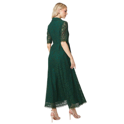 Green - Back - Principles Womens-Ladies Lace Midi Shirt Dress