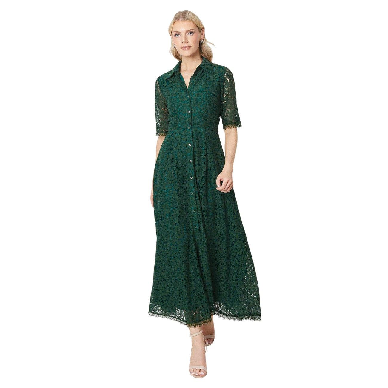 Green - Front - Principles Womens-Ladies Lace Midi Shirt Dress