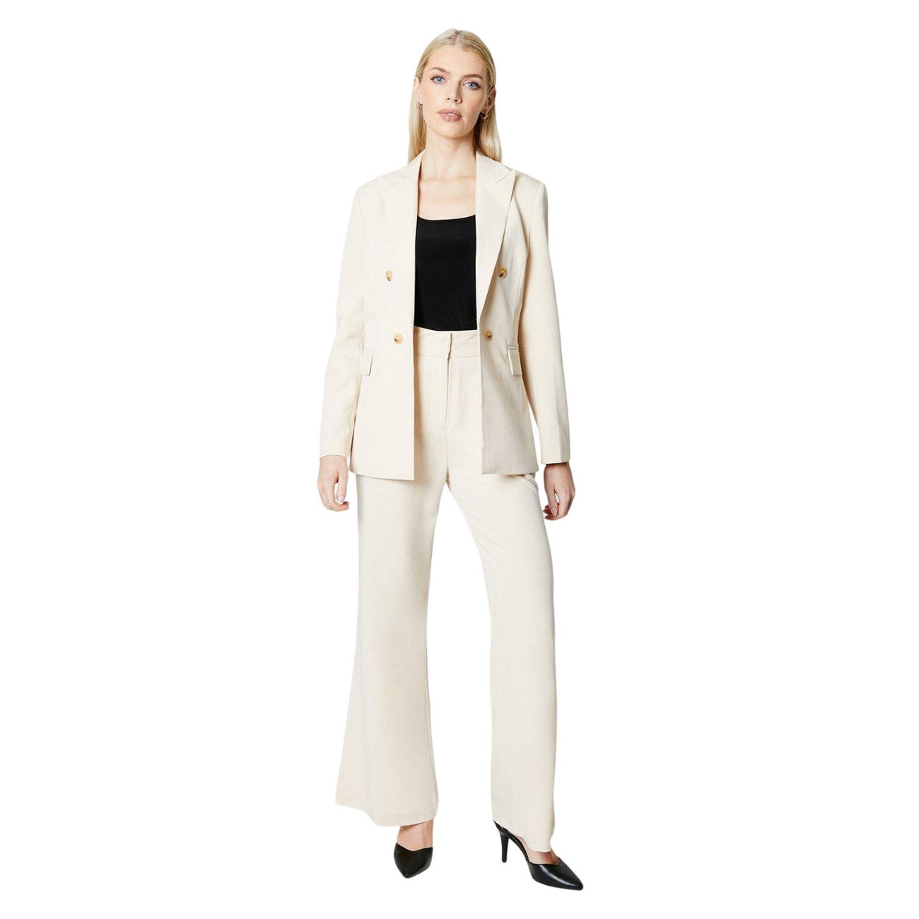 Stone - Lifestyle - Principles Womens-Ladies High Waist Wide Leg Trousers