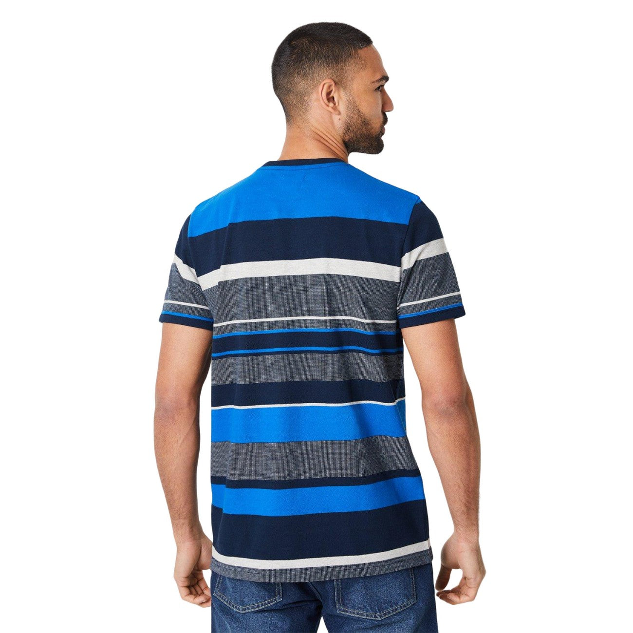 Navy - Back - Maine Mens Multi Stripe Pique T-Shirt