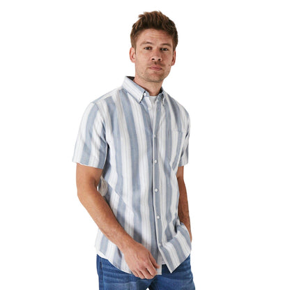 Blue - Front - Maine Mens Shadow Stripe Oxford Short-Sleeved Shirt