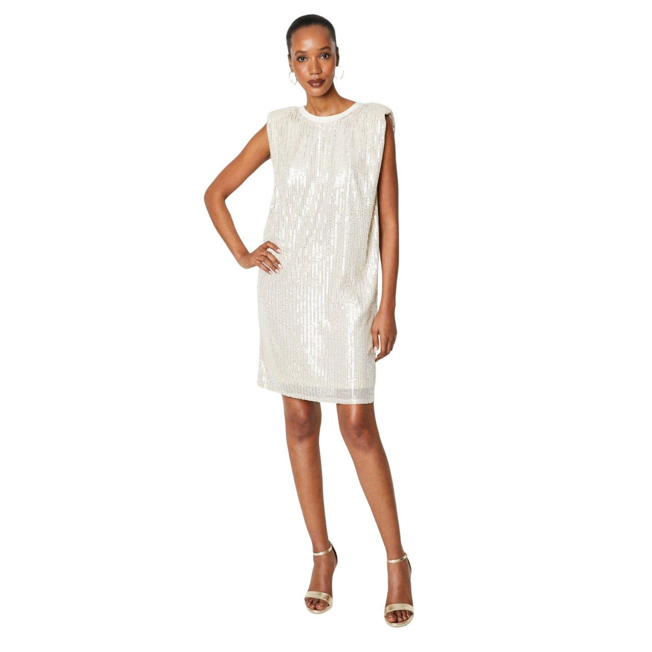 Champagne - Front - Principles Womens-Ladies Sequin Shoulder Pad Shift Dress