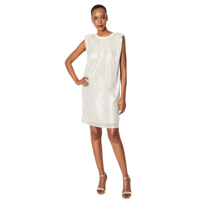 Champagne - Front - Principles Womens-Ladies Sequin Shoulder Pad Shift Dress