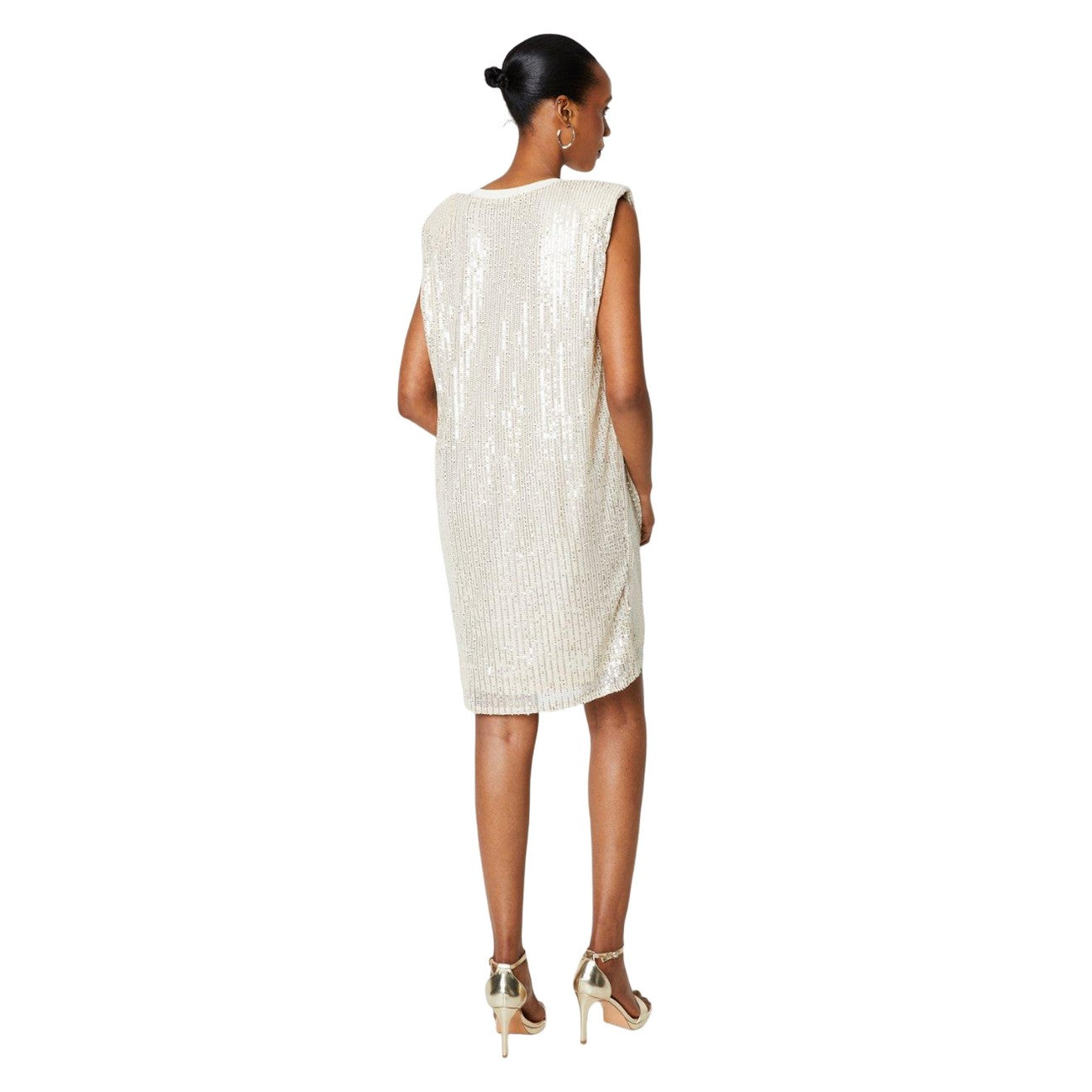 Champagne - Back - Principles Womens-Ladies Sequin Shoulder Pad Shift Dress