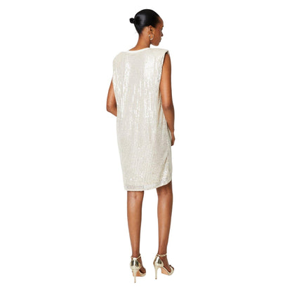 Champagne - Back - Principles Womens-Ladies Sequin Shoulder Pad Shift Dress
