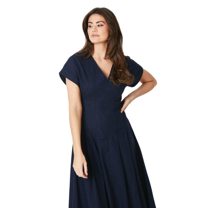 Navy - Side - Principles Womens-Ladies Pleated Midi Dress