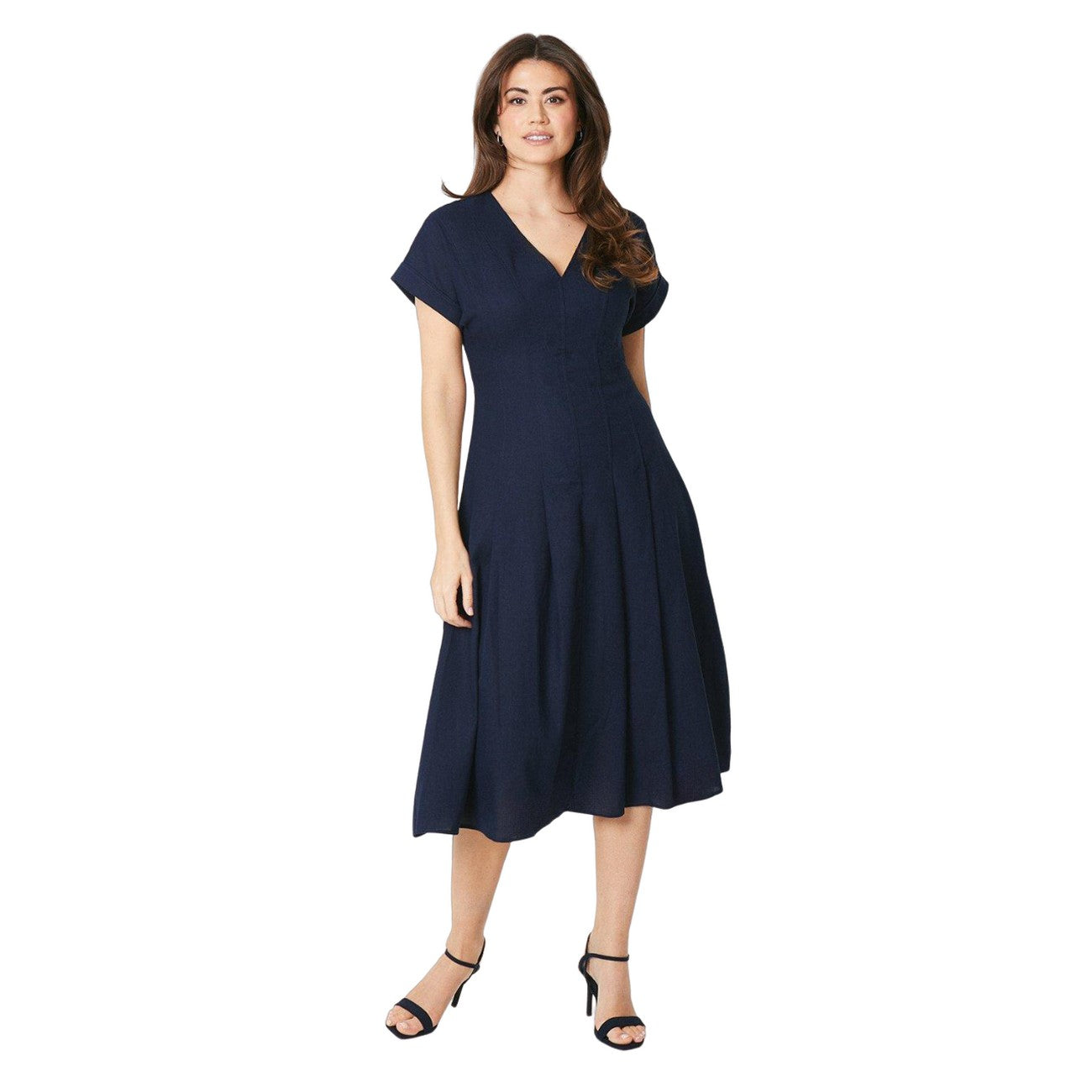 Navy - Front - Principles Womens-Ladies Pleated Midi Dress