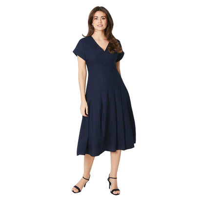 Navy - Front - Principles Womens-Ladies Pleated Midi Dress