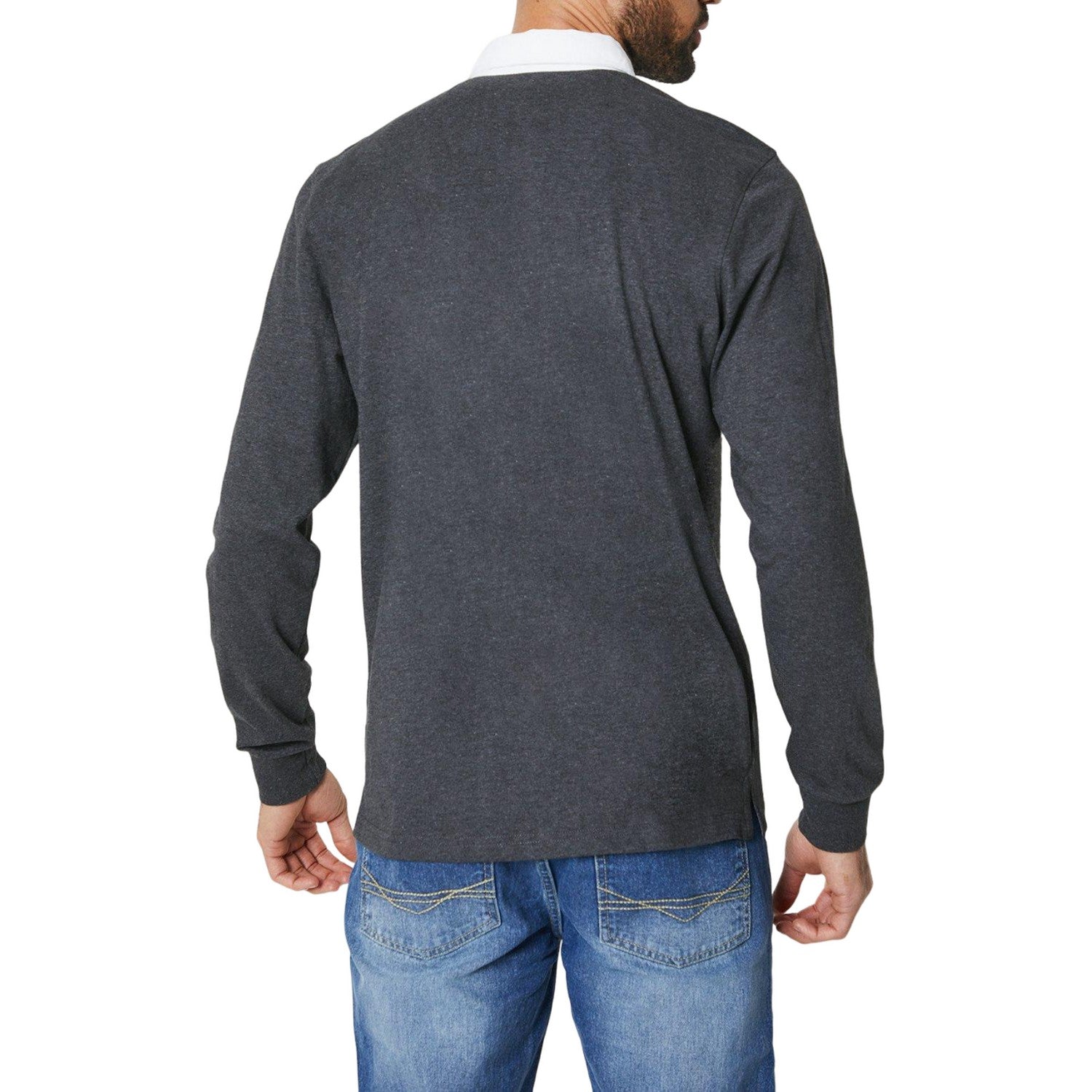 Dark Grey - Back - Maine Mens Leo Rugby Shirt
