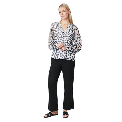 White-Black - Lifestyle - Principles Womens-Ladies Border Spot V Neck Top