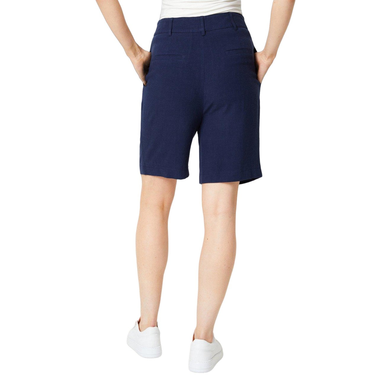 Navy - Back - Principles Womens-Ladies Linen Tailored Shorts