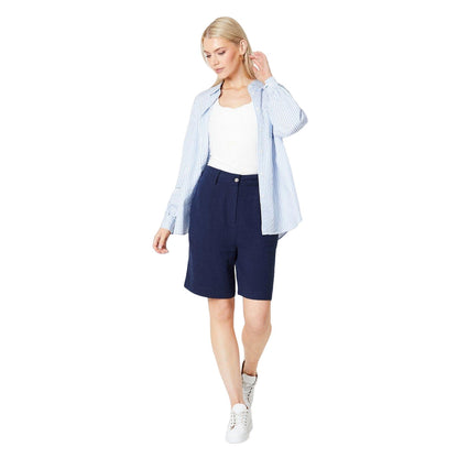 Navy - Side - Principles Womens-Ladies Linen Tailored Shorts