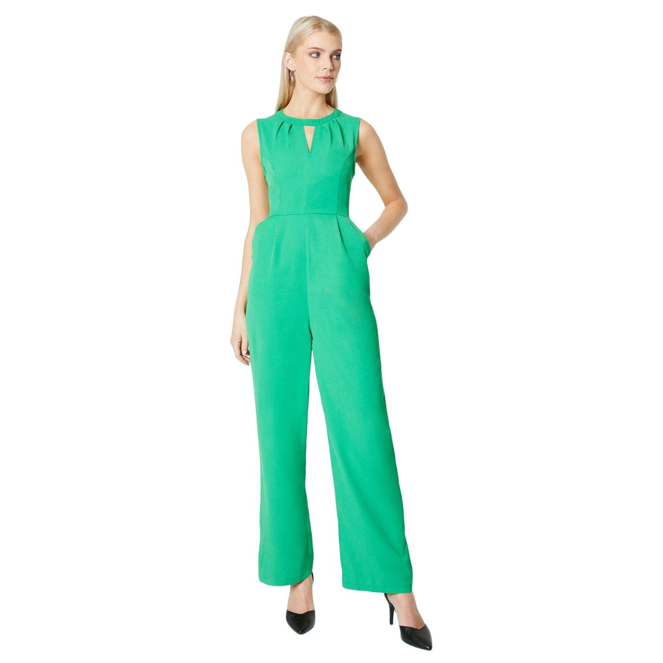 Green - Front - Principles Womens-Ladies Pleated Keyhole Jumpsuit