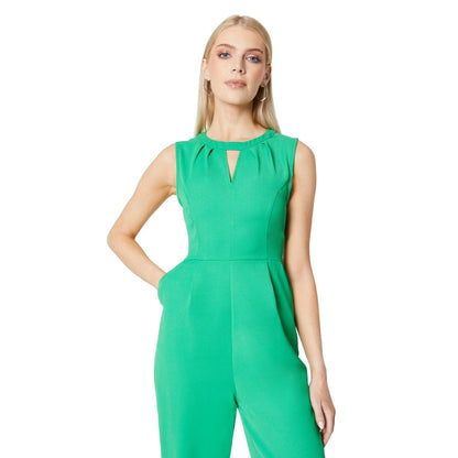 Green - Side - Principles Womens-Ladies Pleated Keyhole Jumpsuit