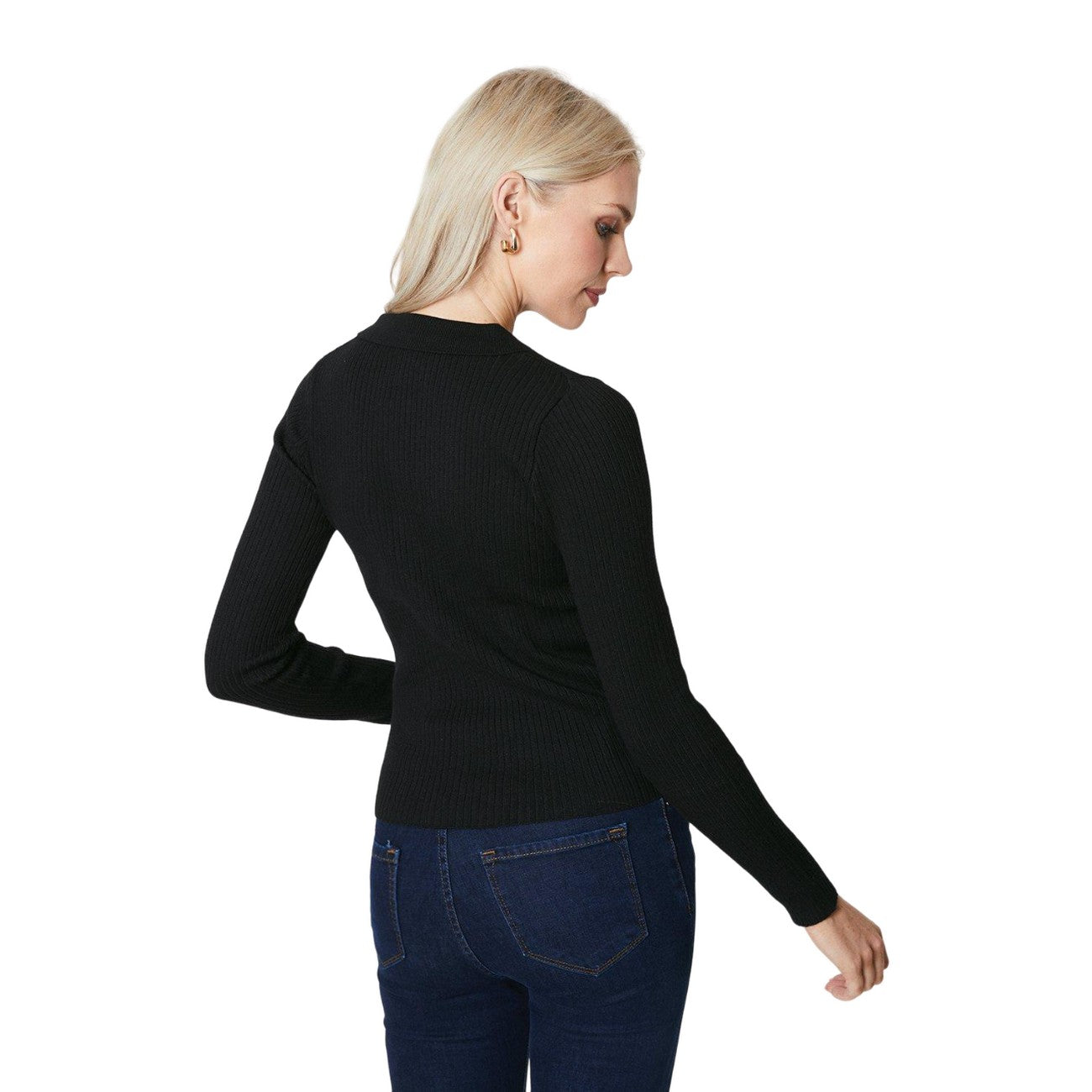 Black - Back - Principles Womens-Ladies Ribbed Knitted Collared Cardigan