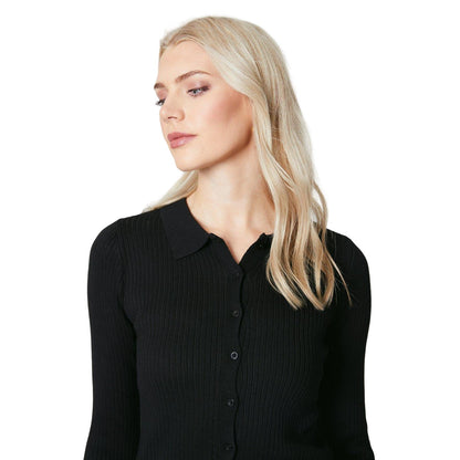 Black - Side - Principles Womens-Ladies Ribbed Knitted Collared Cardigan