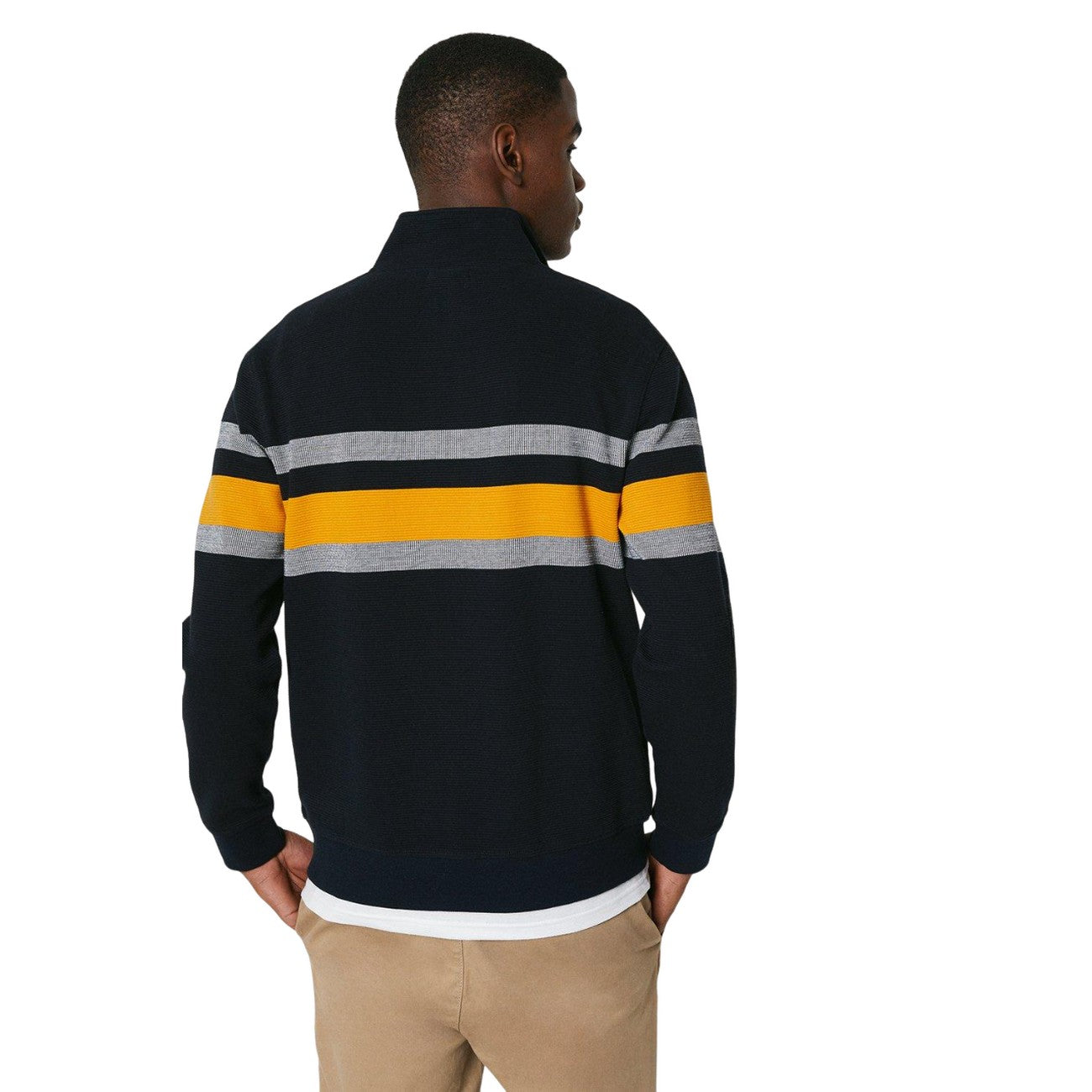 Navy - Back - Maine Mens Placement Stripe Zip Neck Sweatshirt
