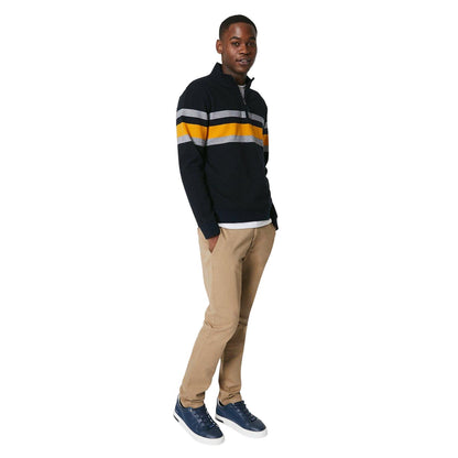 Navy - Lifestyle - Maine Mens Placement Stripe Zip Neck Sweatshirt