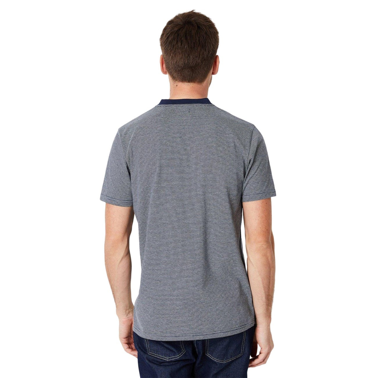 Dark Blue - Back - Maine Mens Feeder Stripe Notch Neck T-Shirt