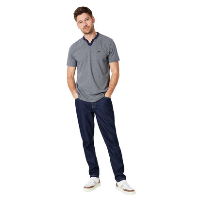Dark Blue - Lifestyle - Maine Mens Feeder Stripe Notch Neck T-Shirt