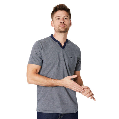 Dark Blue - Front - Maine Mens Feeder Stripe Notch Neck T-Shirt