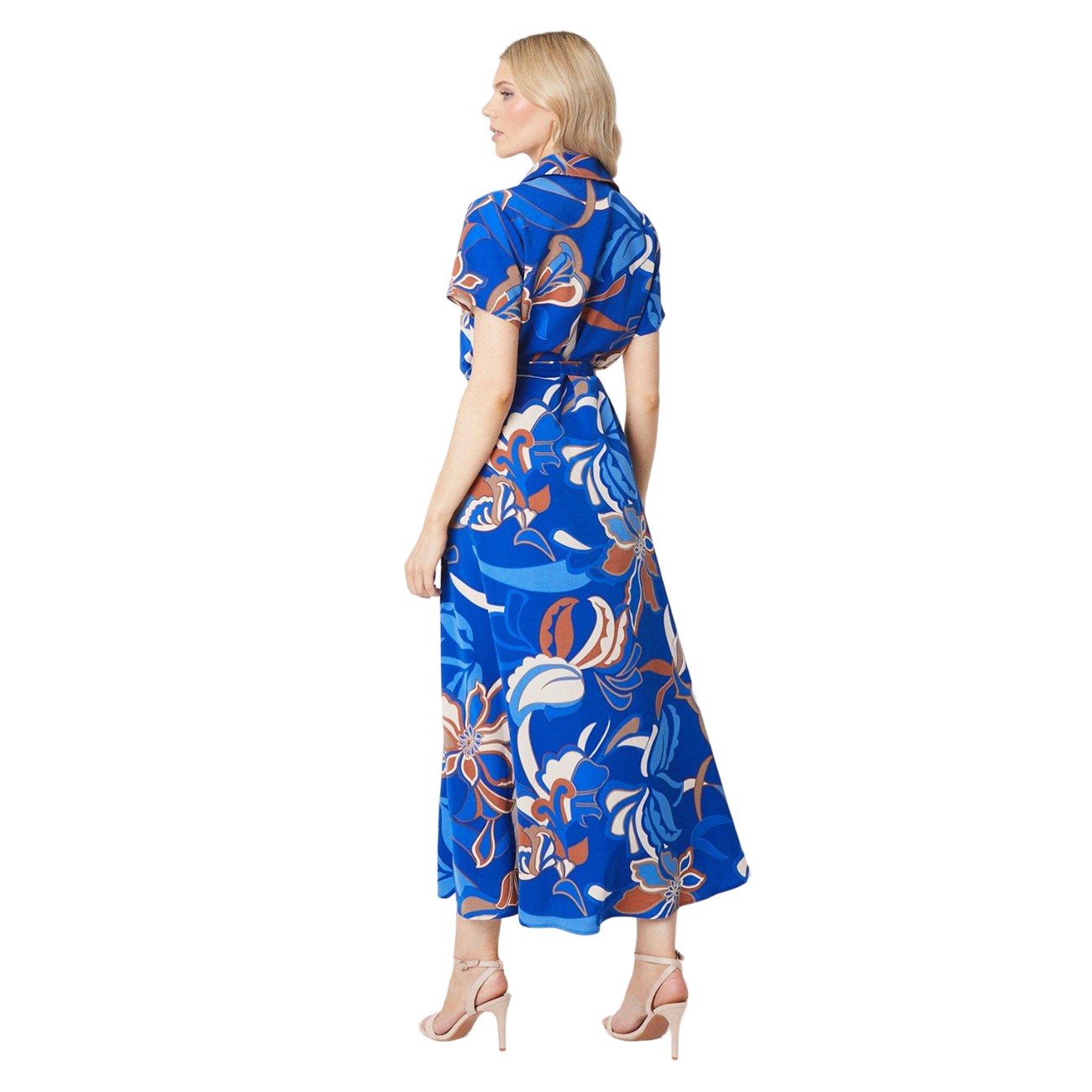 Cobalt - Back - Principles Womens-Ladies Abstract Midi Shirt Dress