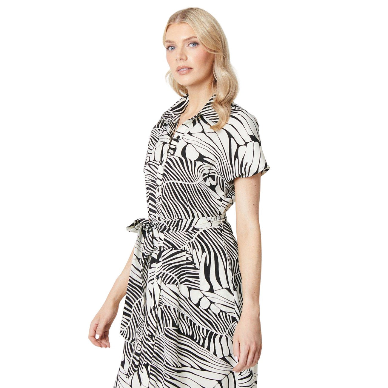 White-Black - Side - Principles Womens-Ladies Leaf Print Midi Shirt Dress