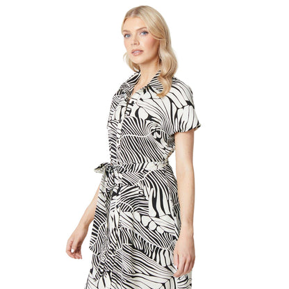 White-Black - Side - Principles Womens-Ladies Leaf Print Midi Shirt Dress
