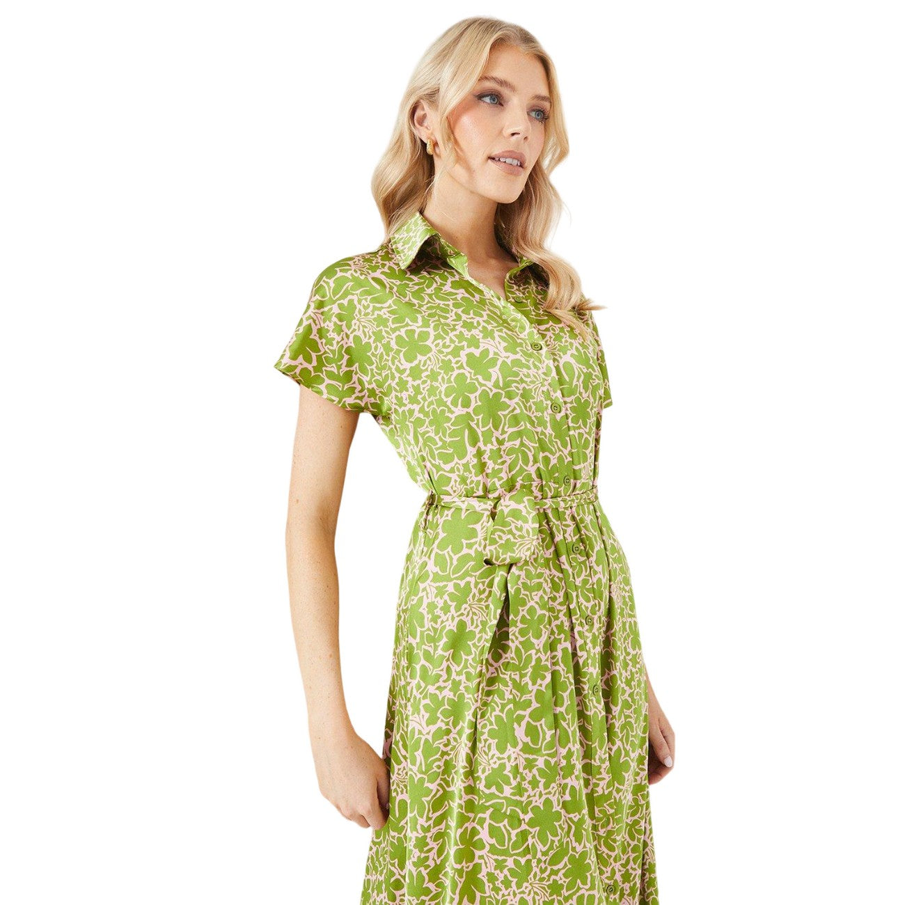 Green - Side - Principles Womens-Ladies Floral Midi Shirt Dress