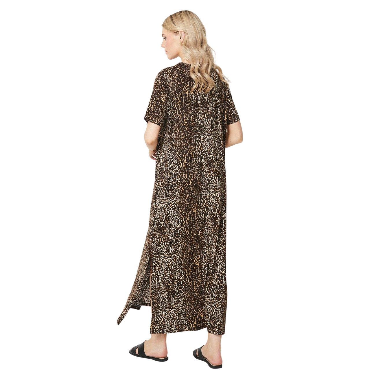 Beige-Brown - Back - Principles Womens-Ladies Animal Print Jersey Split Hem Maxi Dress