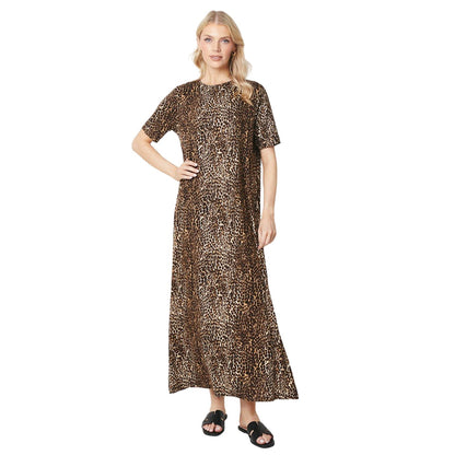 Beige-Brown - Front - Principles Womens-Ladies Animal Print Jersey Split Hem Maxi Dress