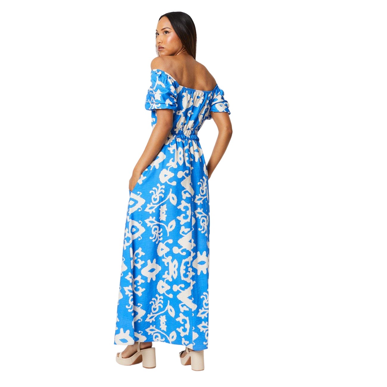 Blue-White - Back - Principles Womens-Ladies Shirred Shirred Waist Midi Dress