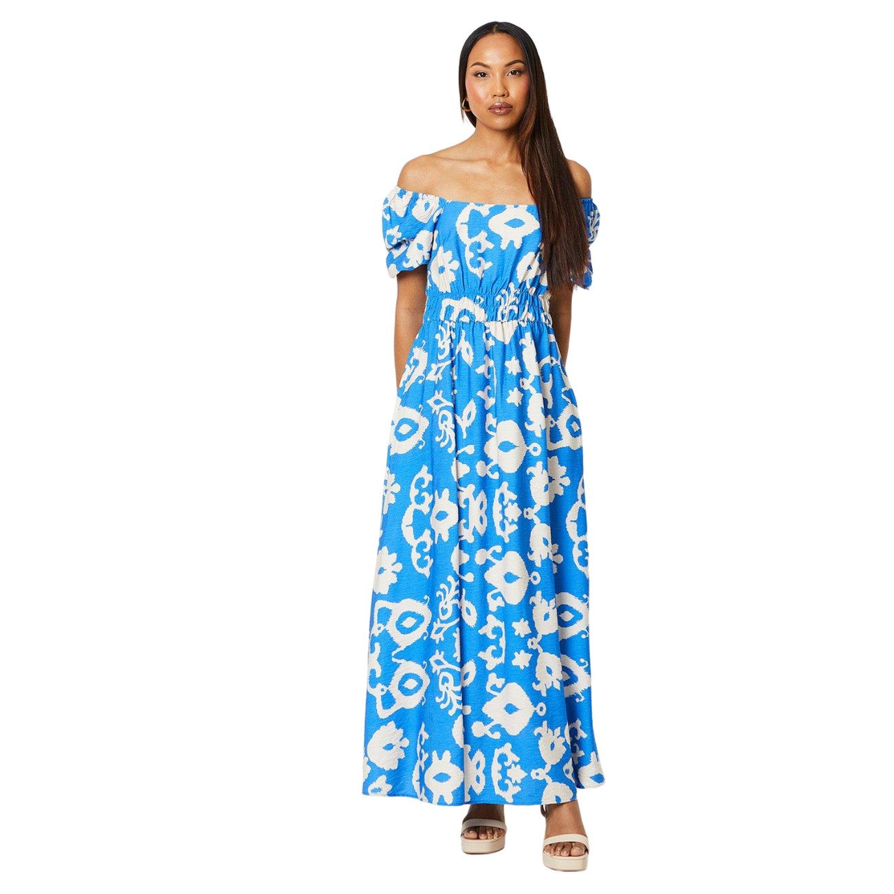 Blue-White - Front - Principles Womens-Ladies Shirred Shirred Waist Midi Dress