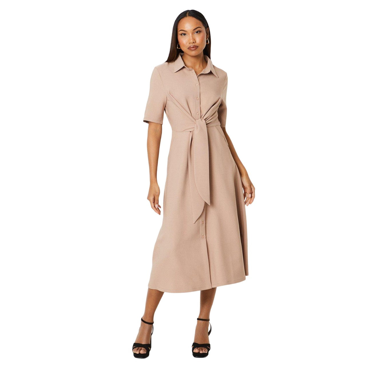 Stone - Front - Principles Womens-Ladies Button Front Tie Shirt Dress