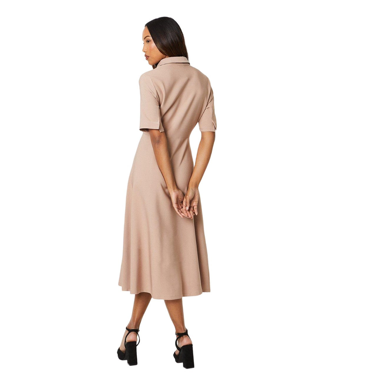 Stone - Back - Principles Womens-Ladies Button Front Tie Shirt Dress