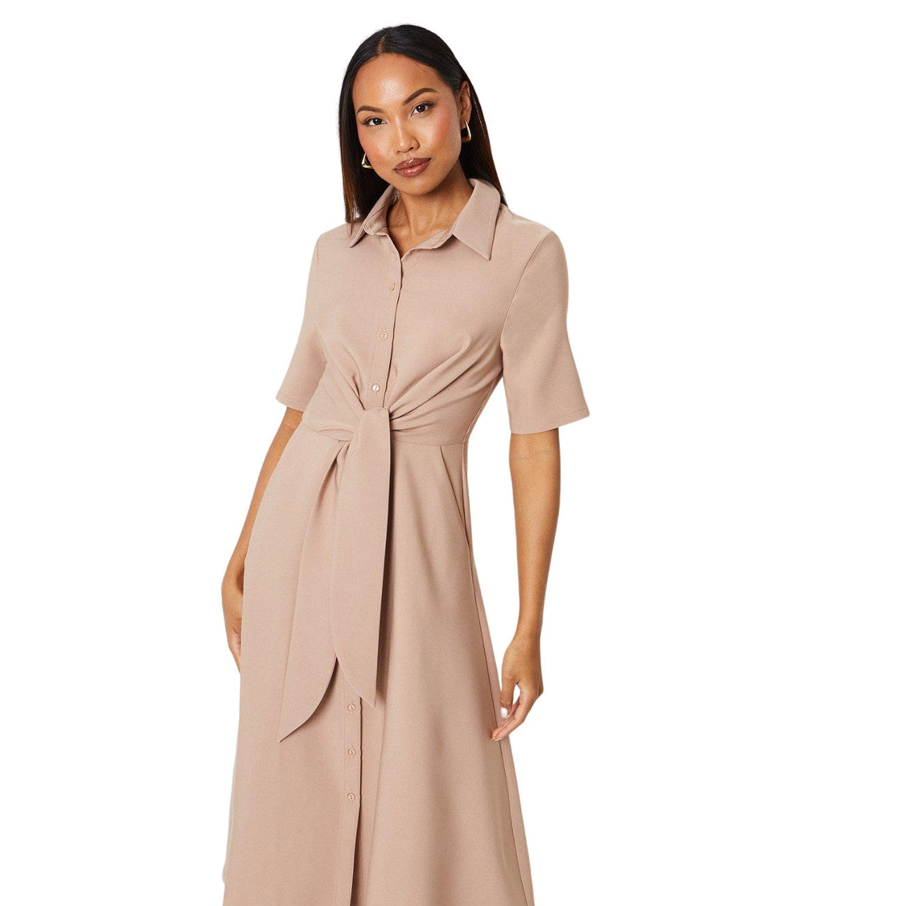 Stone - Side - Principles Womens-Ladies Button Front Tie Shirt Dress