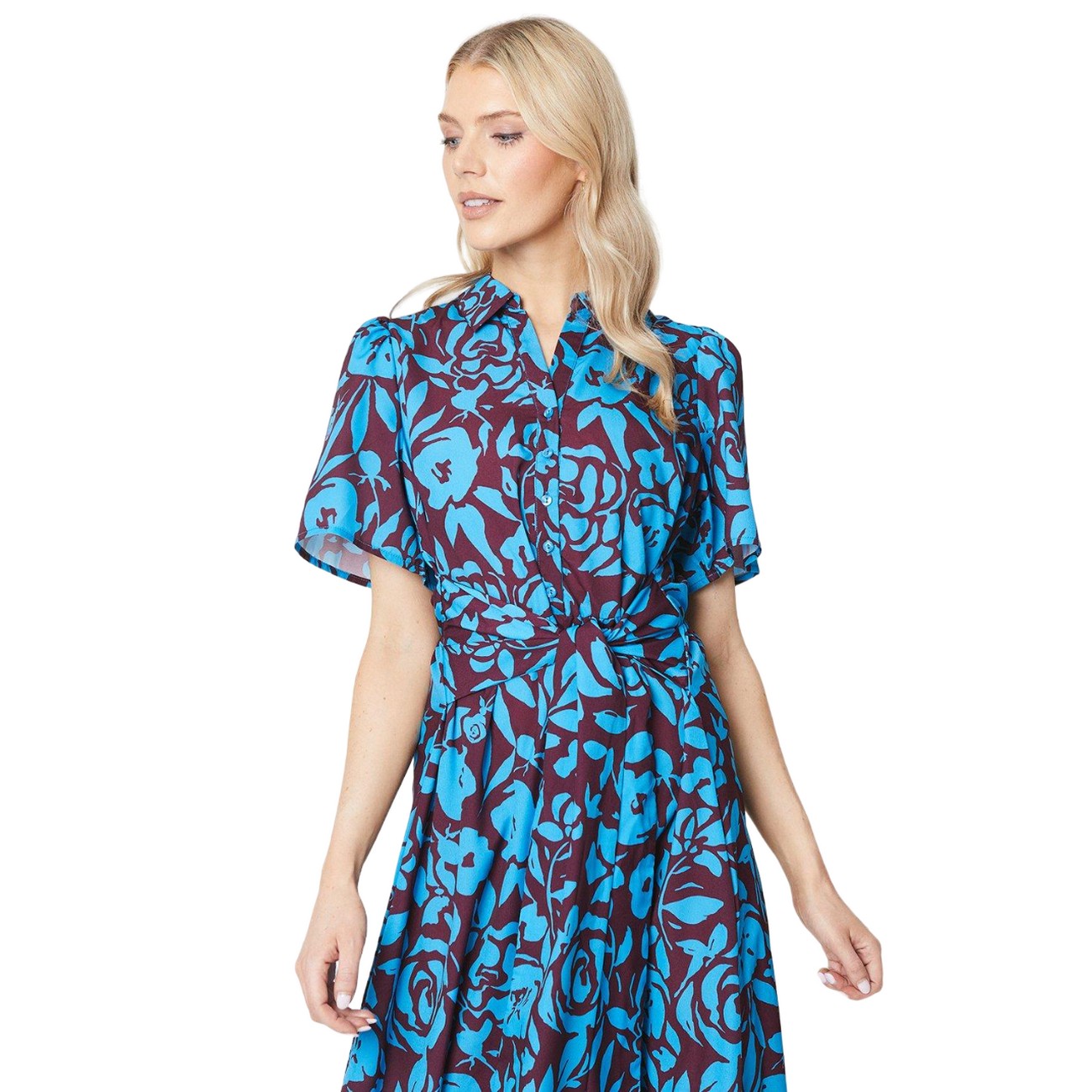 Blue-Maroon - Side - Principles Womens-Ladies Waist Tie Midi Dress