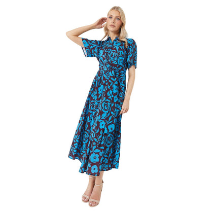 Blue-Maroon - Front - Principles Womens-Ladies Waist Tie Midi Dress