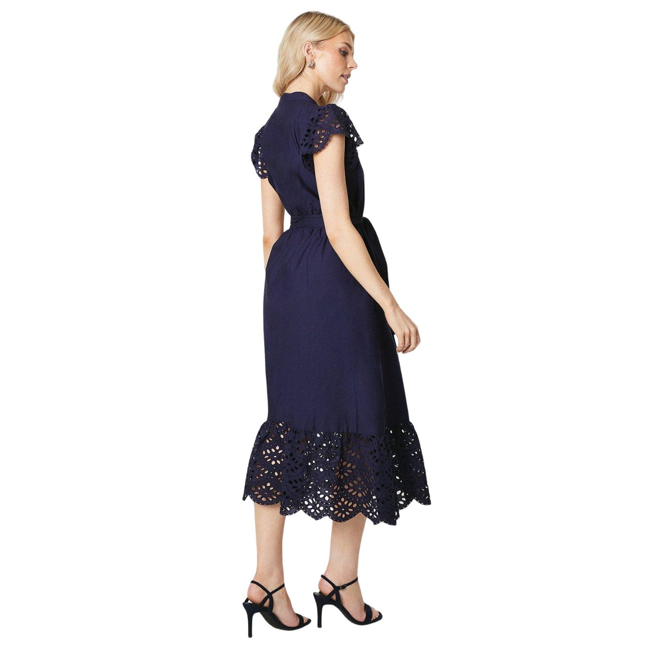 Navy - Back - Principles Womens-Ladies Broderie Scalloped Midi Dress