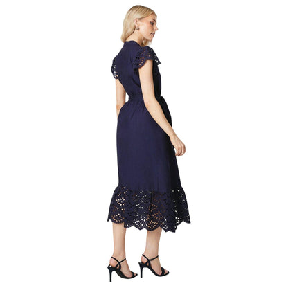 Navy - Back - Principles Womens-Ladies Broderie Scalloped Midi Dress