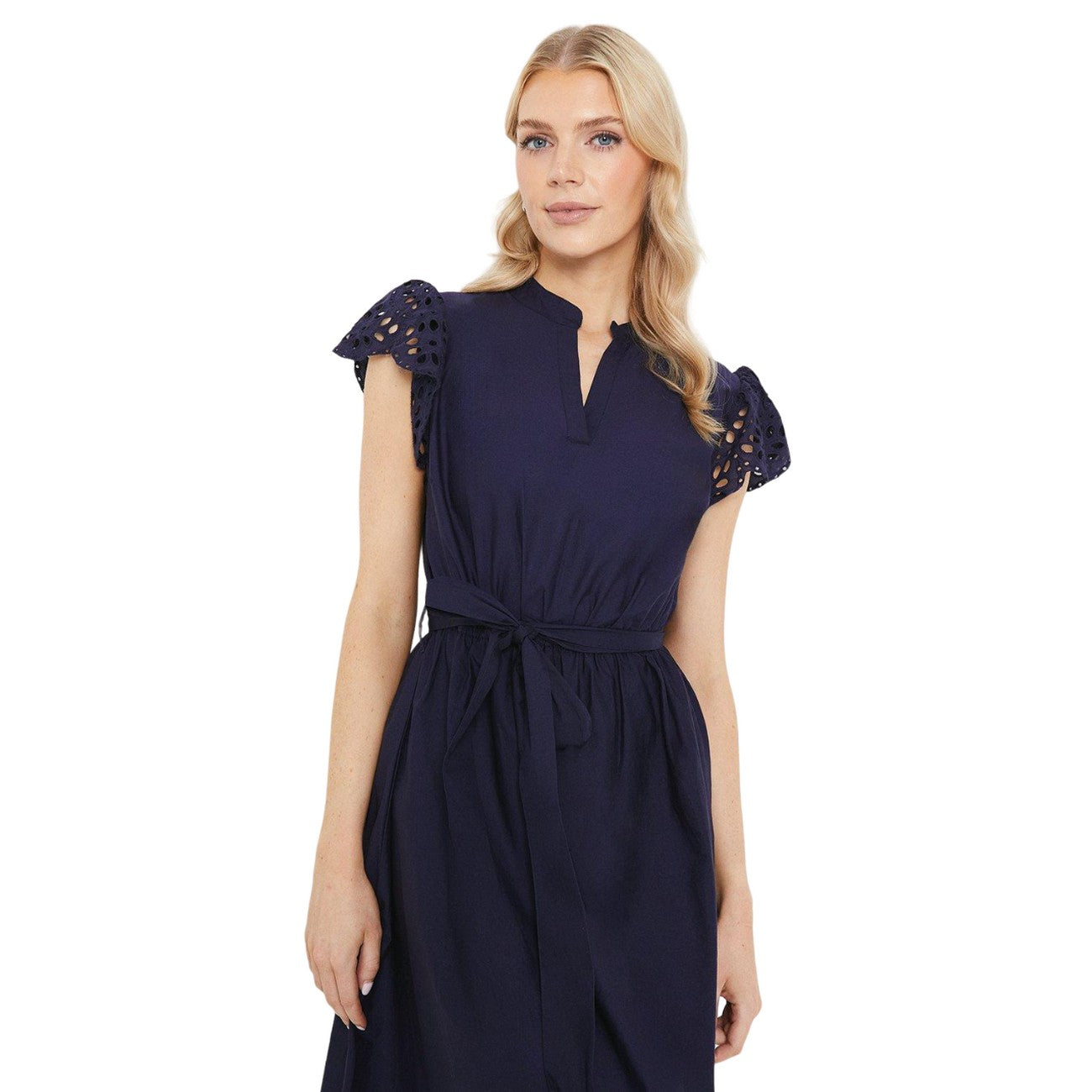 Navy - Side - Principles Womens-Ladies Broderie Scalloped Midi Dress