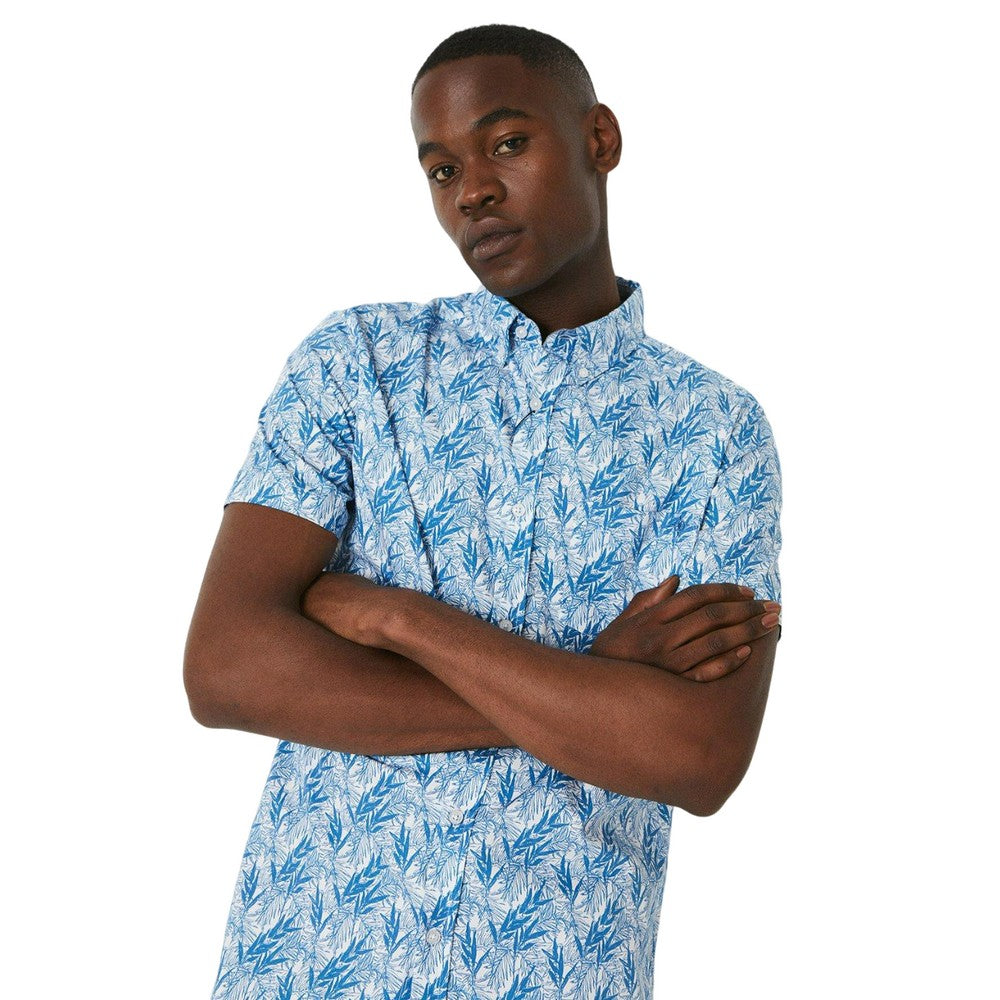 White-Blue - Side - Maine Mens Bamboo Print Short-Sleeved Shirt