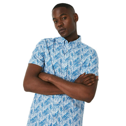 White-Blue - Side - Maine Mens Bamboo Print Short-Sleeved Shirt