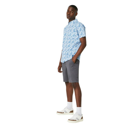 White-Blue - Lifestyle - Maine Mens Bamboo Print Short-Sleeved Shirt