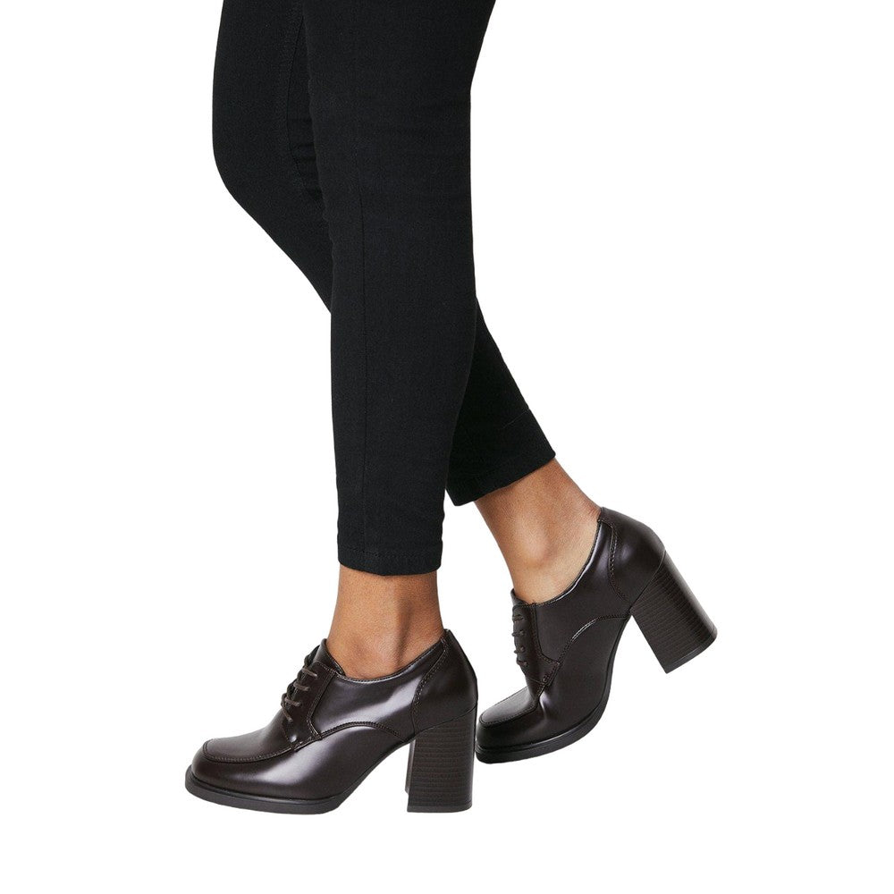 Brown - Side - Principles Womens-Ladies Lara Lace Up High Block Heel Shoes