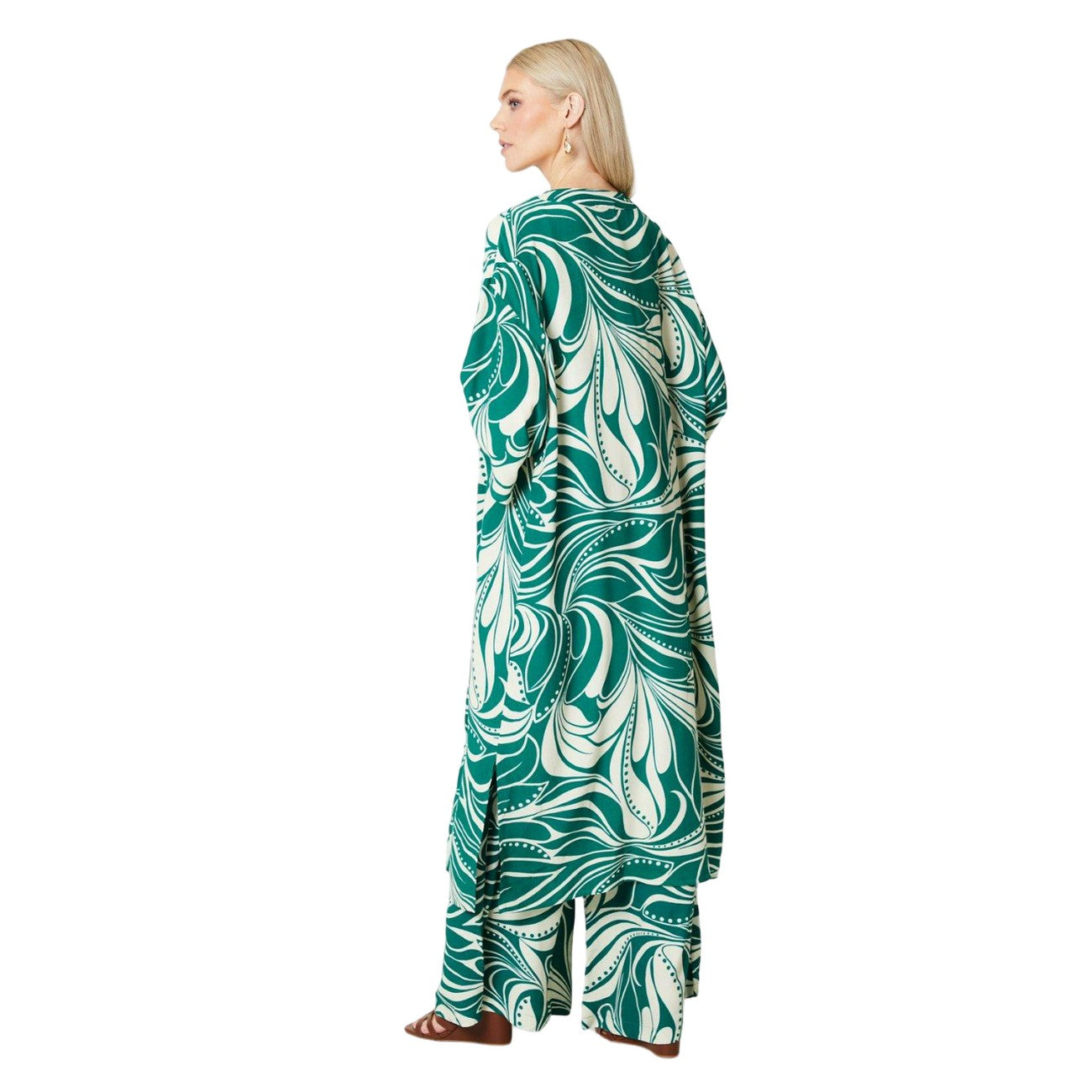 Green - Back - Principles Womens-Ladies Abstract Longline Kimono