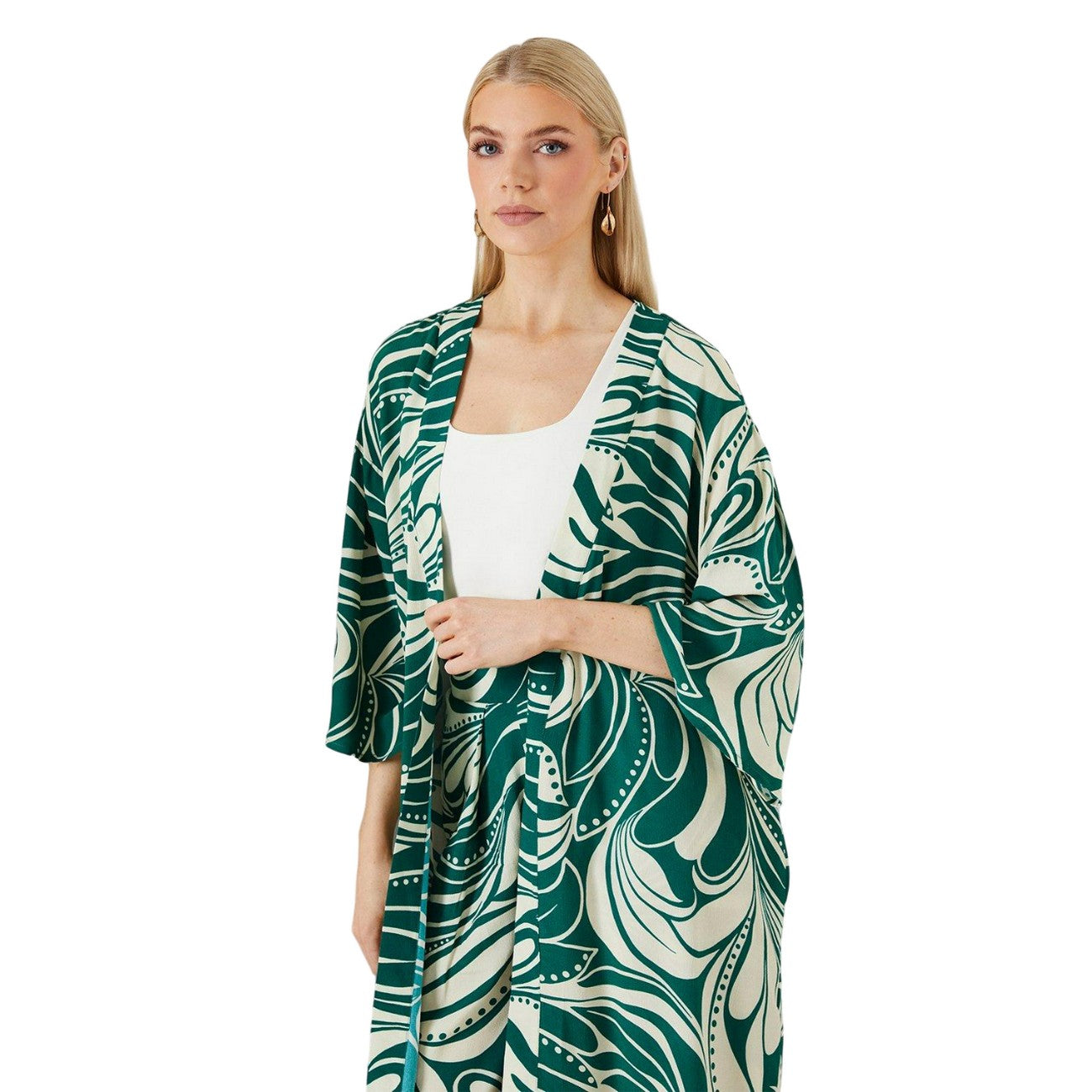 Green - Side - Principles Womens-Ladies Abstract Longline Kimono