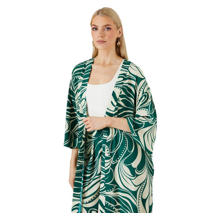 Green - Side - Principles Womens-Ladies Abstract Longline Kimono