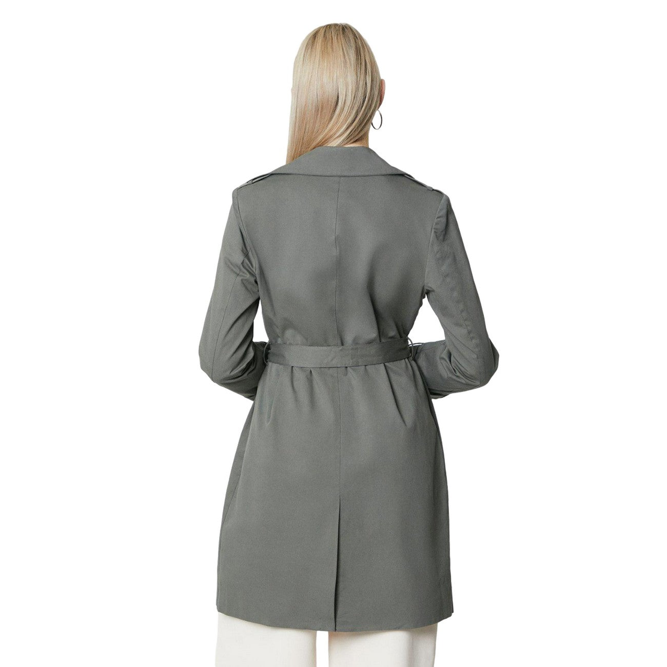 Grey - Back - Principles Womens-Ladies Premium Belted Trench Coat